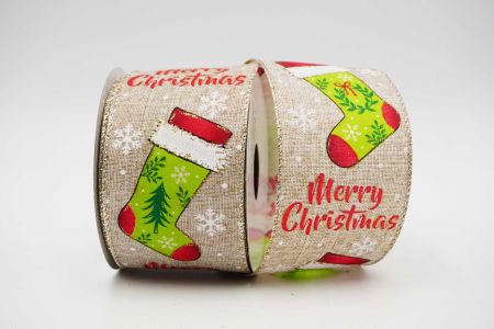 Christmas Stockings Wired Ribbon_KF6469GV-13_Natural